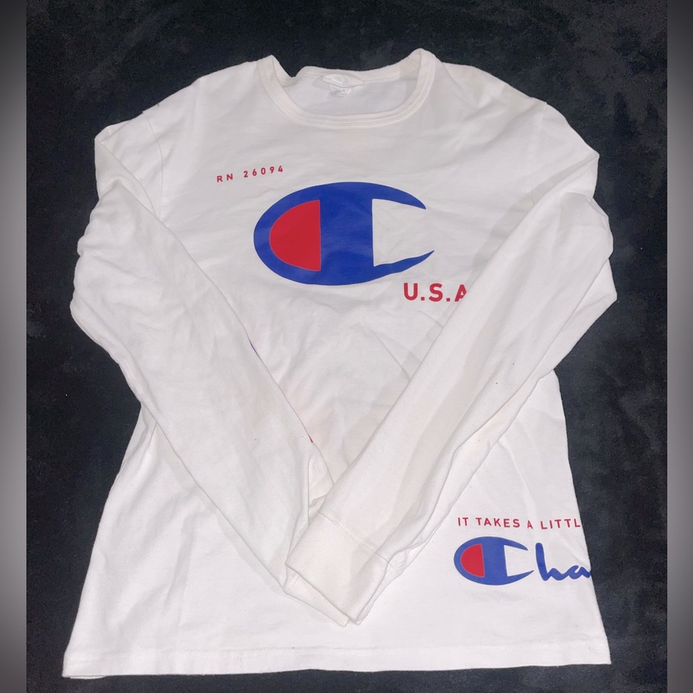 Men’s Champion Reverse Weave Long Sleeve T-Shirt in white